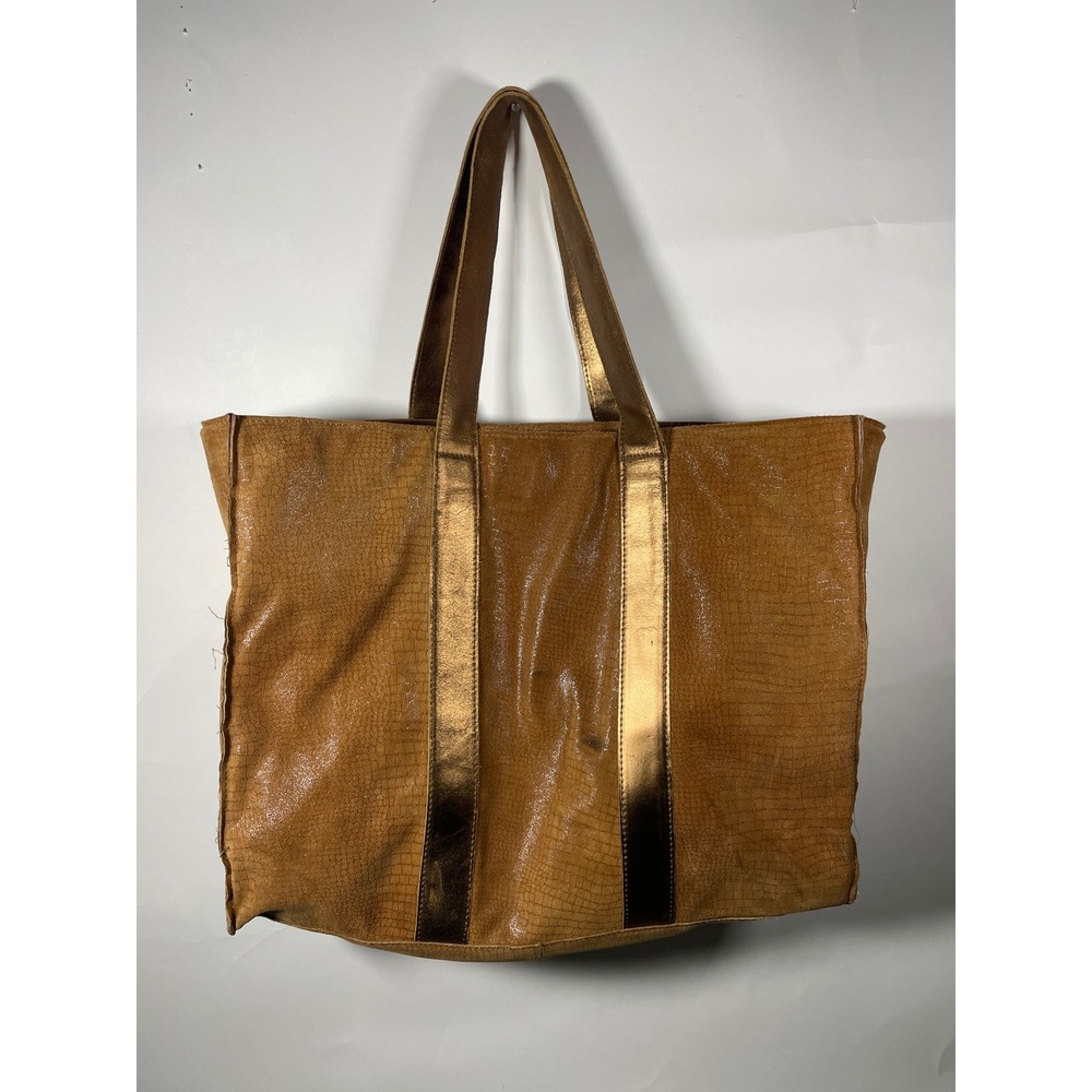 Anthropologie Bronze Embossed Tote Bag Shoulder Bag‎ Large Metallic Straps